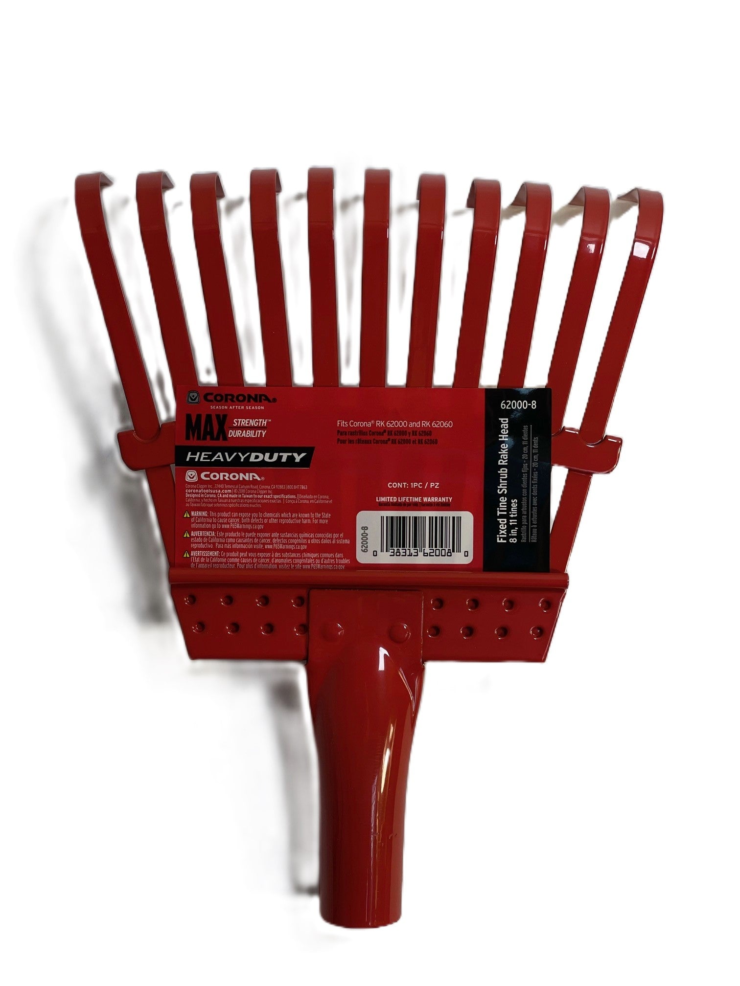 Corona 62000-8 Fixed Tine Shrub Red Leaf Rake Head 8 INCH