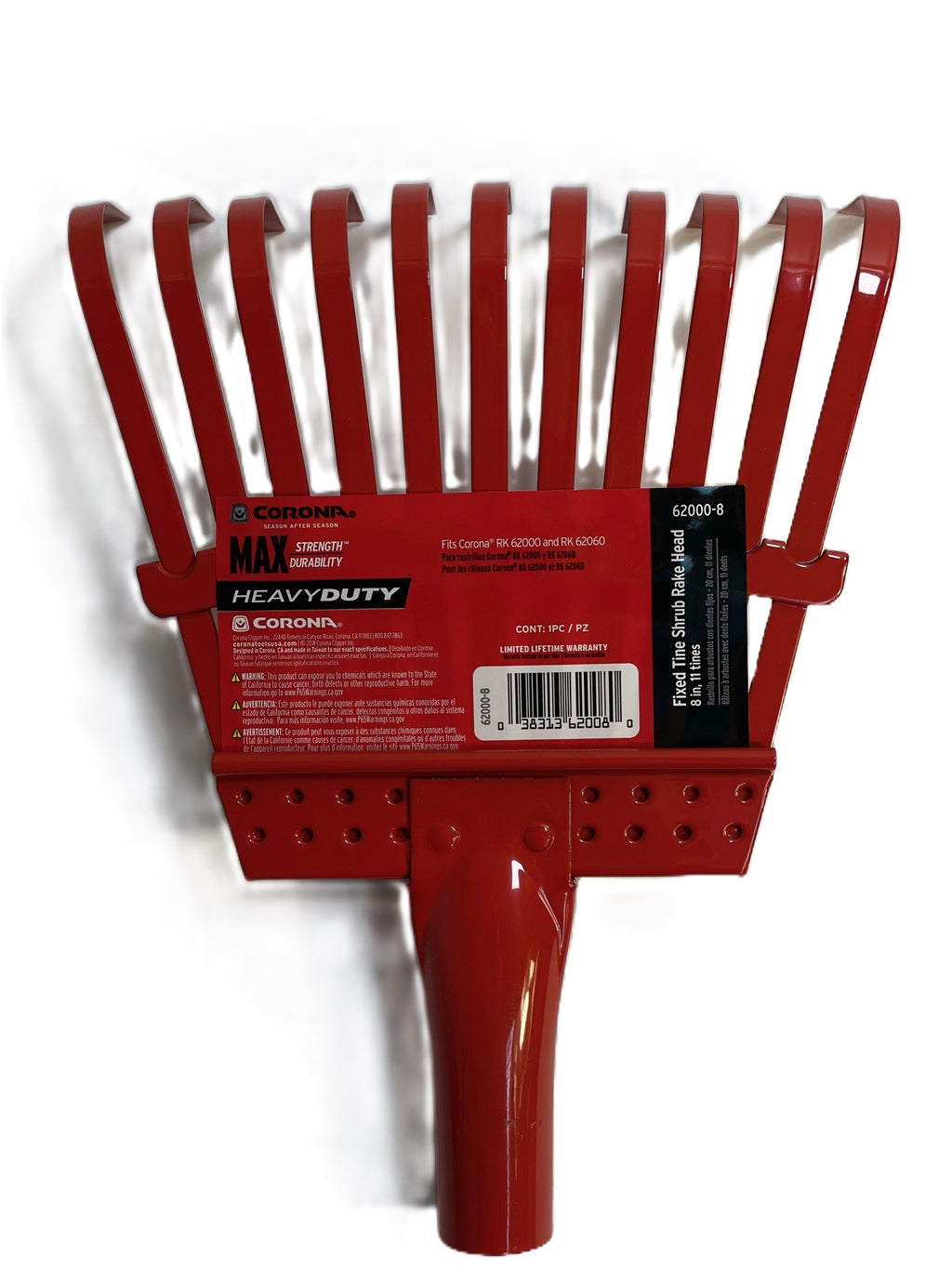 Corona 62000-8 Fixed Tine Shrub Red Leaf Rake Head 8 INCH